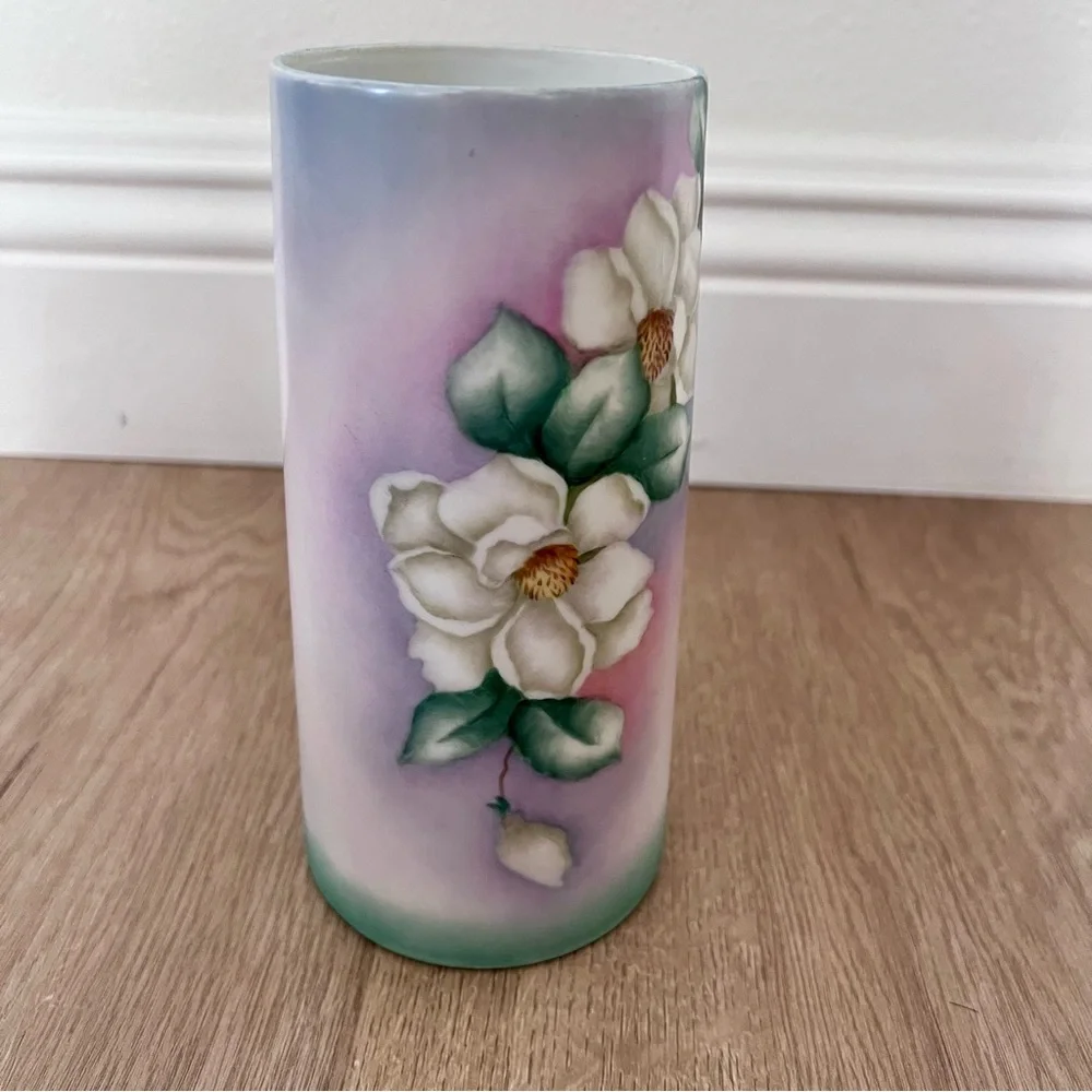 7” Hand Painted Flowers Pitcher Tankard Signed By Artist Dorothy Gunningham 1968